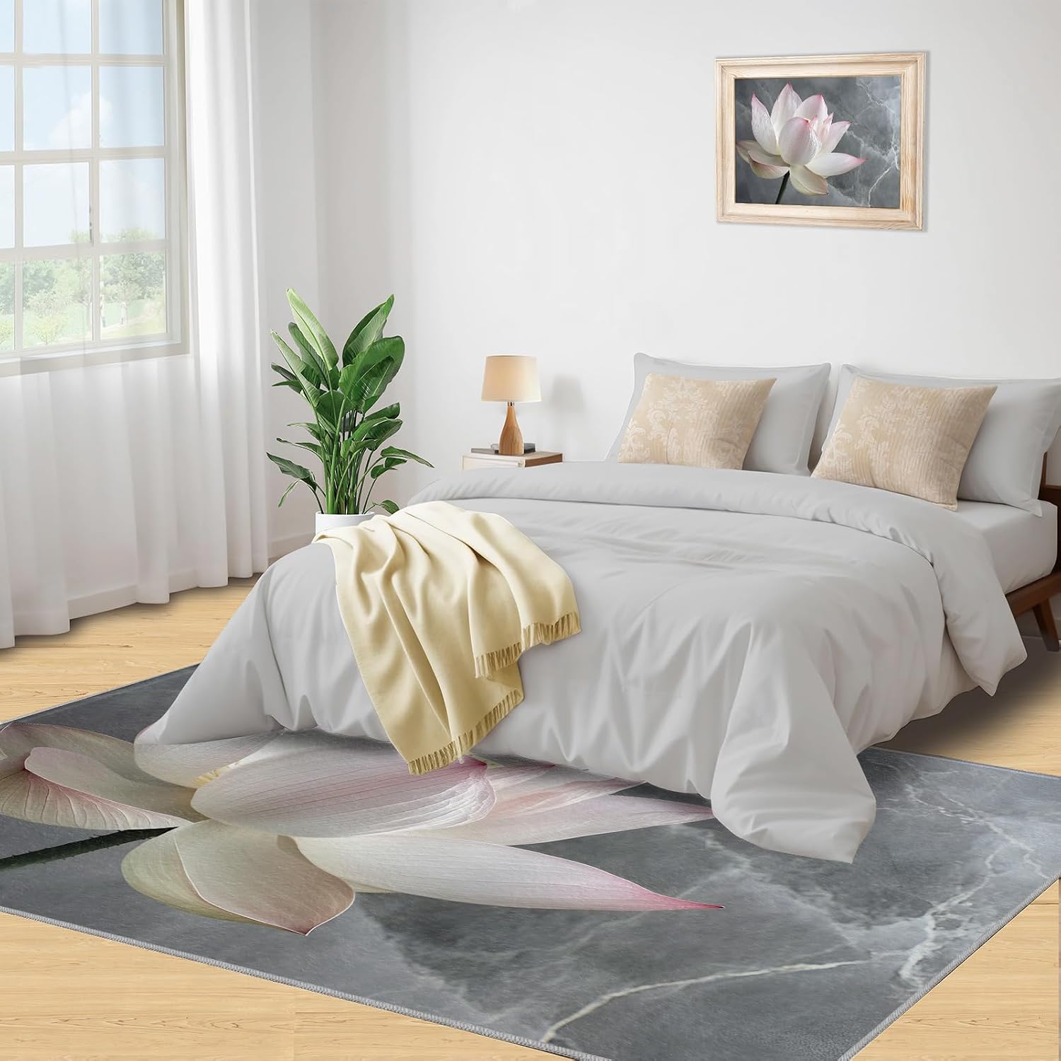 Lotus Area Rug Large - 6x8 Rug, Luxury Marble Rugs for Living Room, Flower Carpet, Floral Washable Area Rugs for Bedroom, Aesthetic Carpet, Floral Home Decor