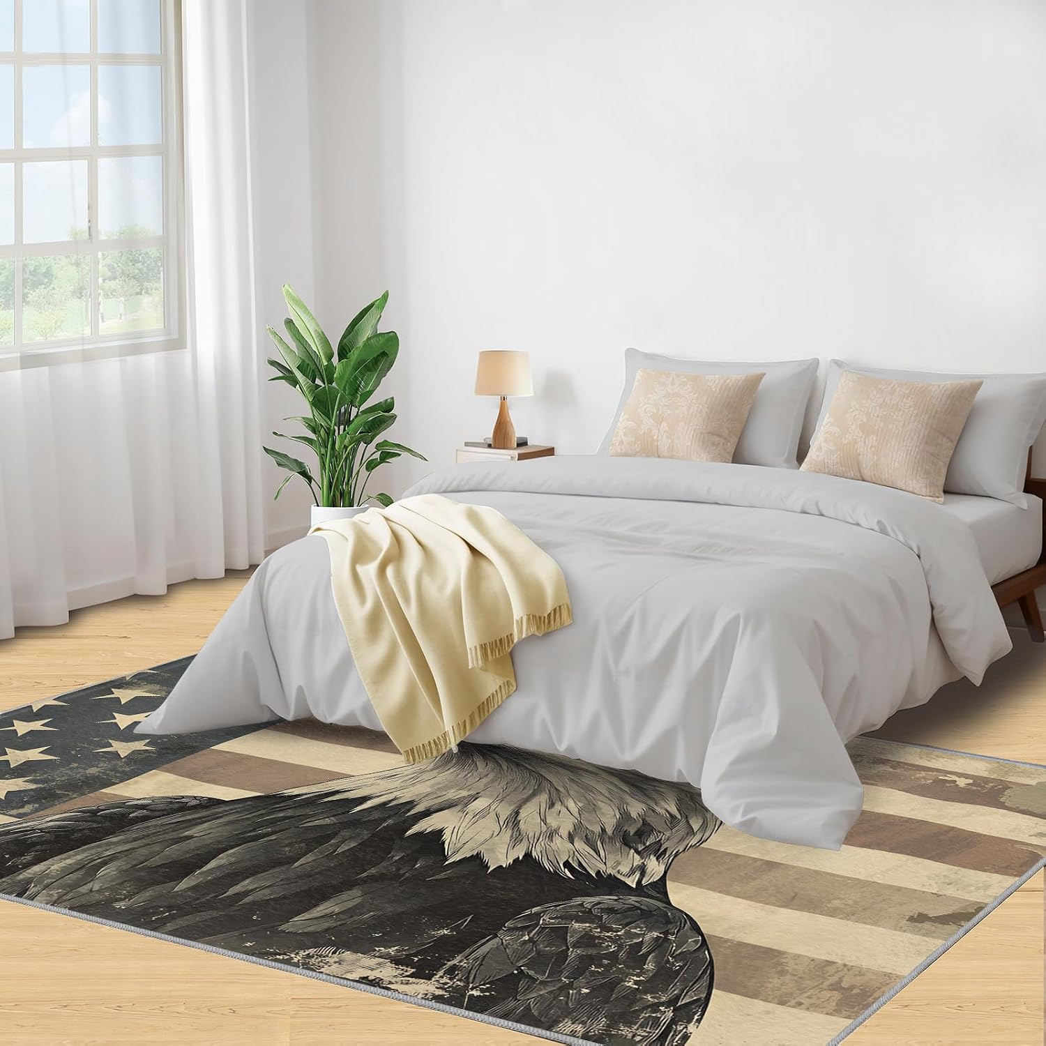 Bald Eagle Area Rug Large - 6x8 Rug, American Flag Rugs for Living Room, Retro Carpet, Patriotic Bird Washable Area Rugs for Bedroom, Bird Carpet, Bald Eagle Home Decor