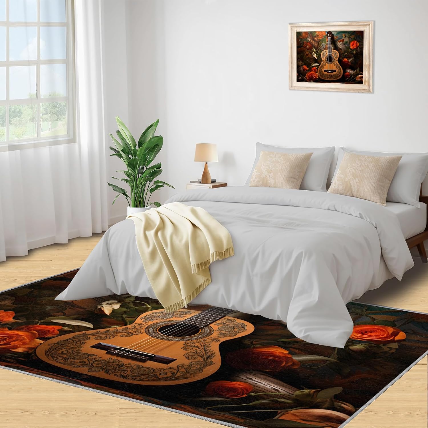 Guitar Kids Rugs - Cool Guitar Area Rug - Music Lover Print Rugs - Indoor Non Slip Carpet for Bedroom Living Room Band Studio 6x8ft