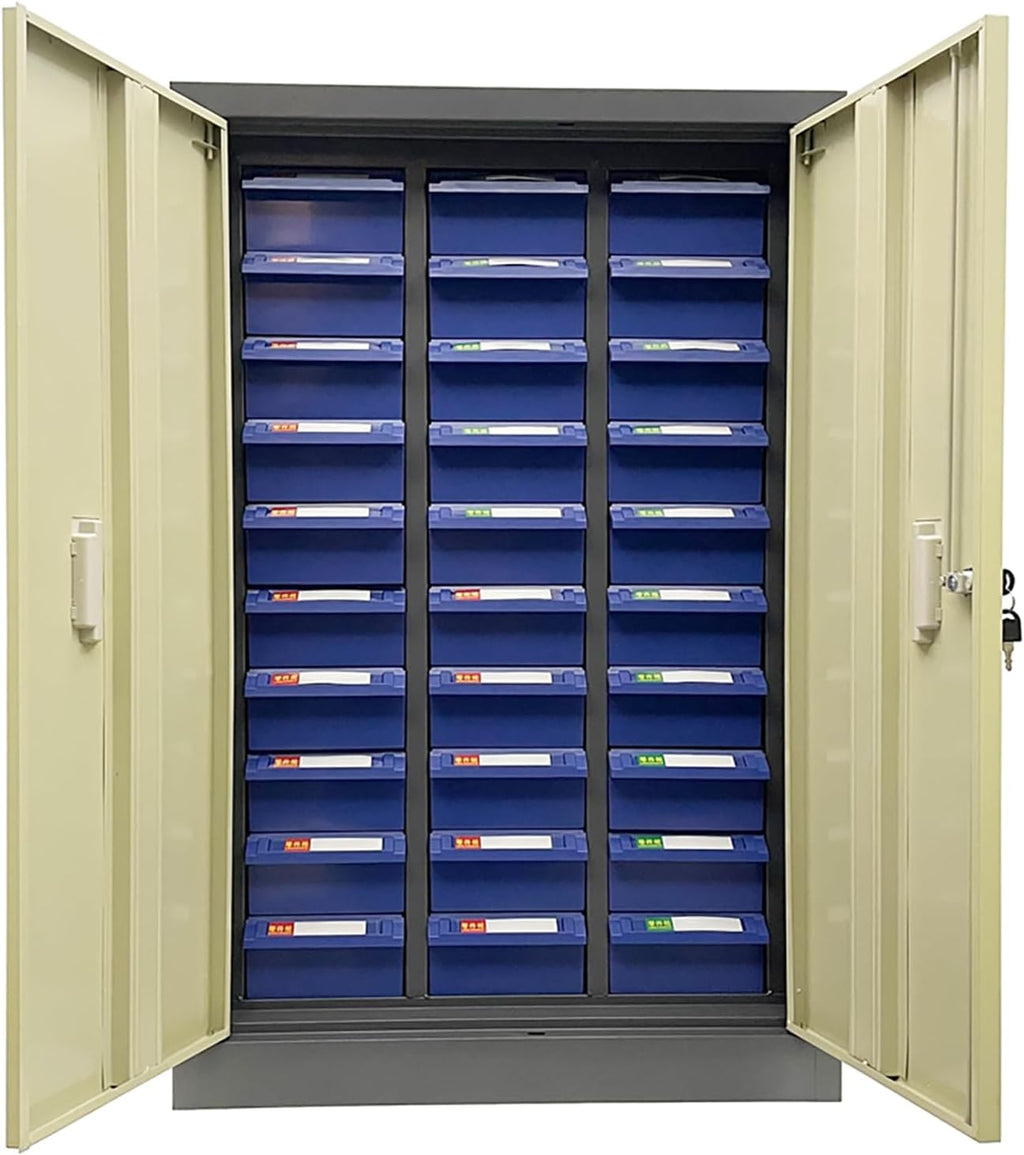 TECHTONGDA Bolt and Nut Tool Storage Cabinet 30 Drawers Parts Cabinet Contains Assortment KIT Metal Organization Shelves with Lock and Door