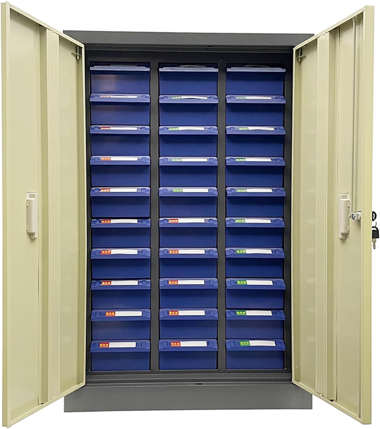 TECHTONGDA Bolt and Nut Tool Storage Cabinet 30 Drawers Parts Cabinet Contains Assortment KIT Metal Organization Shelves with Lock and Door