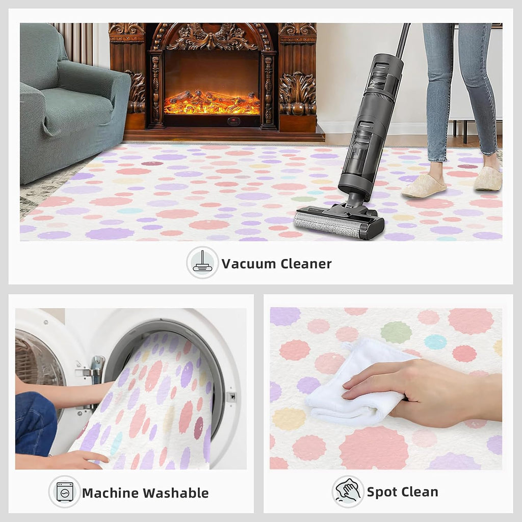 Cute Colorful Polka Area Rug, Dot Print Design Rugs for Living Room, Indoor Non-Slip Kids Rugs, Machine Washable Breathable Durable Carpet for Front Entrance Floor Decor,6 x 8ft