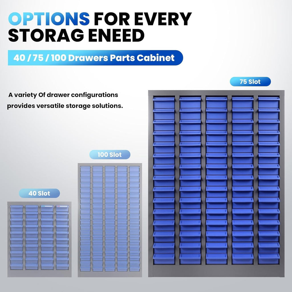 75 Drawer Parts Cabinet, Nut and Bolt Organizer with Shelf and Label, Blue Bolt Bin, ABS Material Bolt Bins, Bolt Organizer Storage for Storing Sample, Metals and Electronic Element