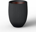 Kante 21.6 Inch Tall Concrete Planter, Large Indoor Outdoor Plant Pot with Drainage, Fluted Black Finish with Painted Interior, Ideal for Porch, Home, Garden, Patio