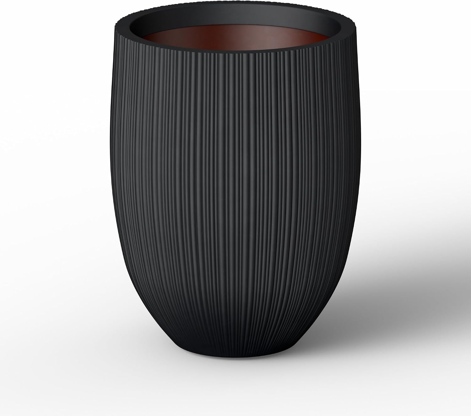 Kante 21.6 Inch Tall Concrete Planter, Large Indoor Outdoor Plant Pot with Drainage, Fluted Black Finish with Painted Interior, Ideal for Porch, Home, Garden, Patio