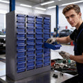 Alloy Steel Nuts and Bolts Organizers and Storage, 8.66' D x 21' W x 24.8' H, ABS Material Drawer Parts Cabinet with Labels and Dividers, Small Parts Organizer for Workshop, Office，Home (40 Drawers)
