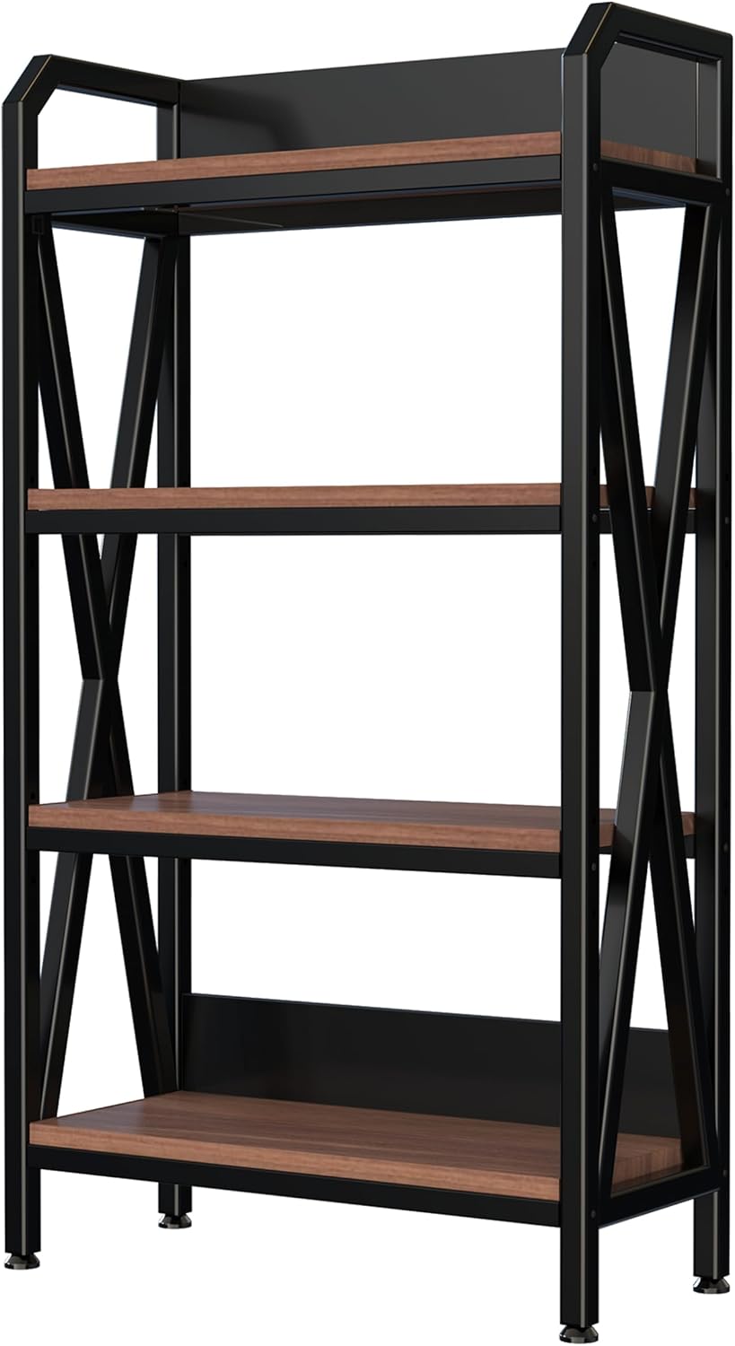 Stylish 4-Tier Baker's Rack with Wood Shelves and Metal Frame for Kitchen Pantry Organization, Garage, Bathroom or Closet Storage
