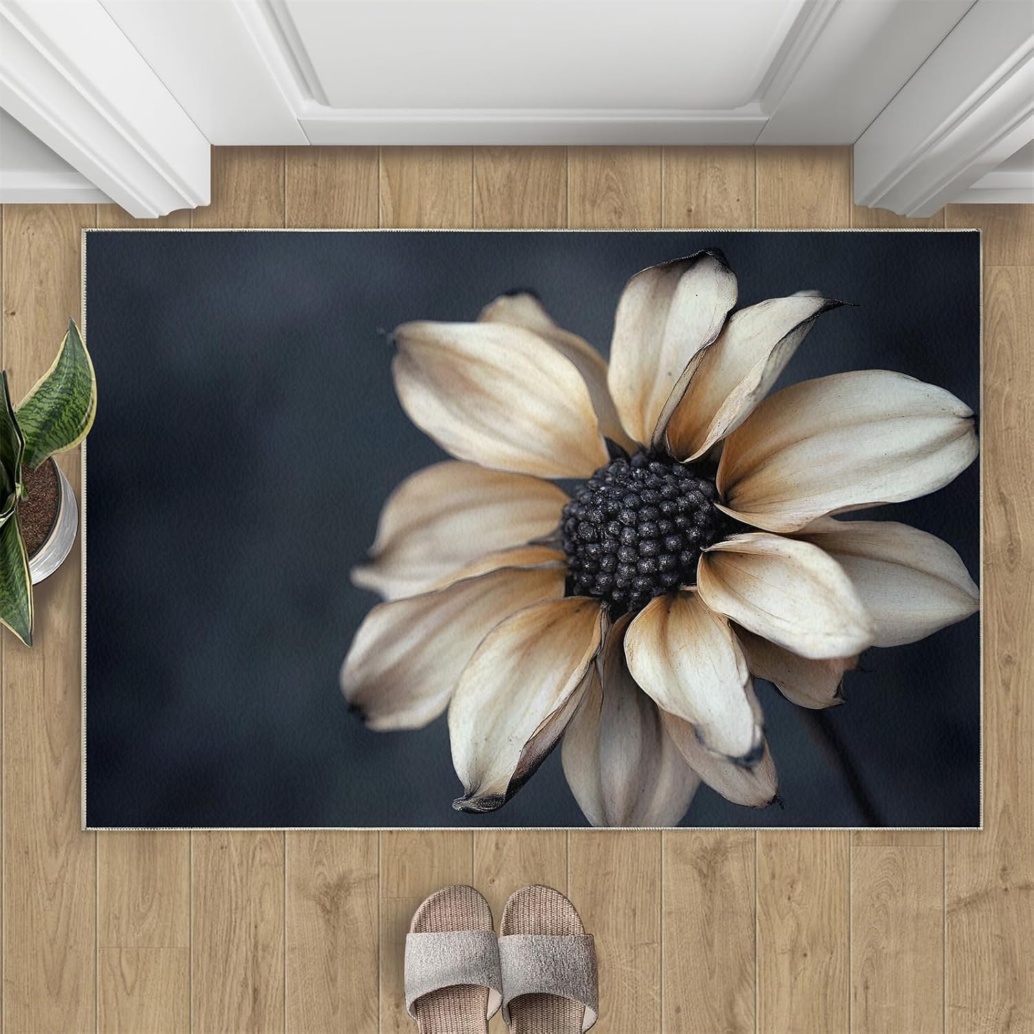 Floral Rug Large - 6x8 Rug, Dahlia Washable Rugs for Living Room, Modern Carpet, Minimalist Non-Slip Area Rugs for Bedroom, Light Luxury Carpet, Floral Home Decor