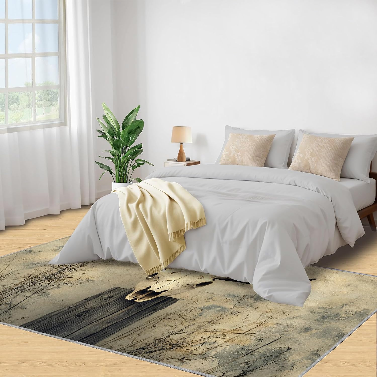 Bull Skull Rug Large - 6x8 Rug, Rustic Area Rugs for Living Room, Western Rugs for Bedroom, Farmhouse Carpet, Non-Slip Mat, Bull Skull Home Decor & Gifts