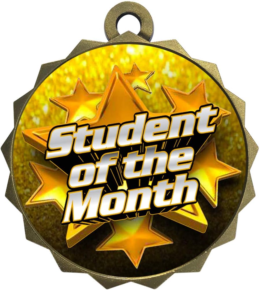 Express Medals 1 to 50 Packs of Engraved Student of The Month Gold Medal Trophy Award with Neck Ribbon & Attached Engraved Plate on Back LAZD214-FCL553