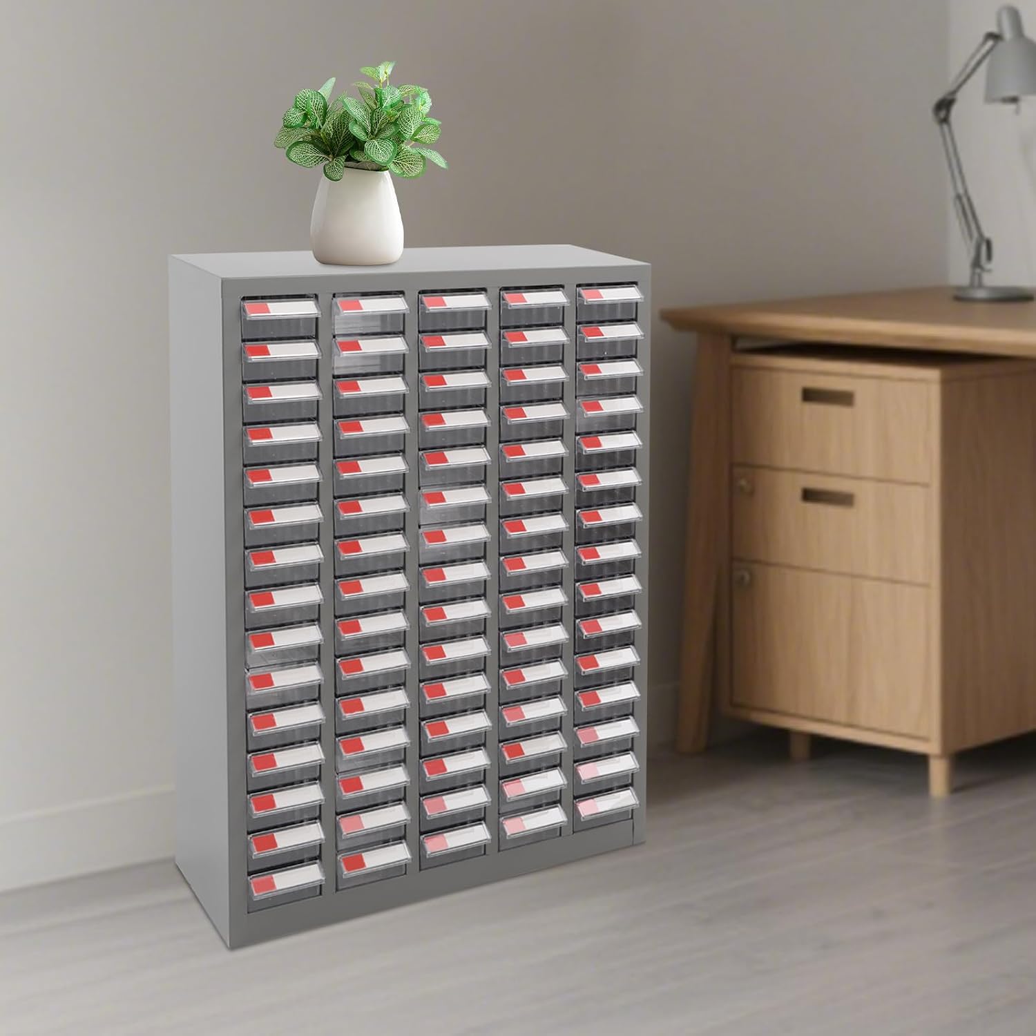 75-Drawer Parts Organizer Cabinet with 150 Detachable Dividers, 5.51Lbs/Drawer Capacity,Bolt and Nut Tool Storage Box,Includes Labels & Dust Covers for Storing Bolts,Nuts,Screws (Clear)