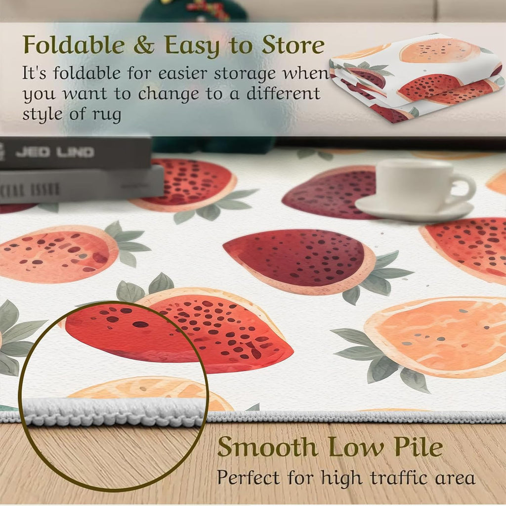 Ink and Wash Fresh Strawberry Area Rug, Modern Creations Fresh Indoor Non-Slip Kids Rugs, Machine Washable Breathable Durable Carpet for Front Entrance Floor Decor,6 x 8ft