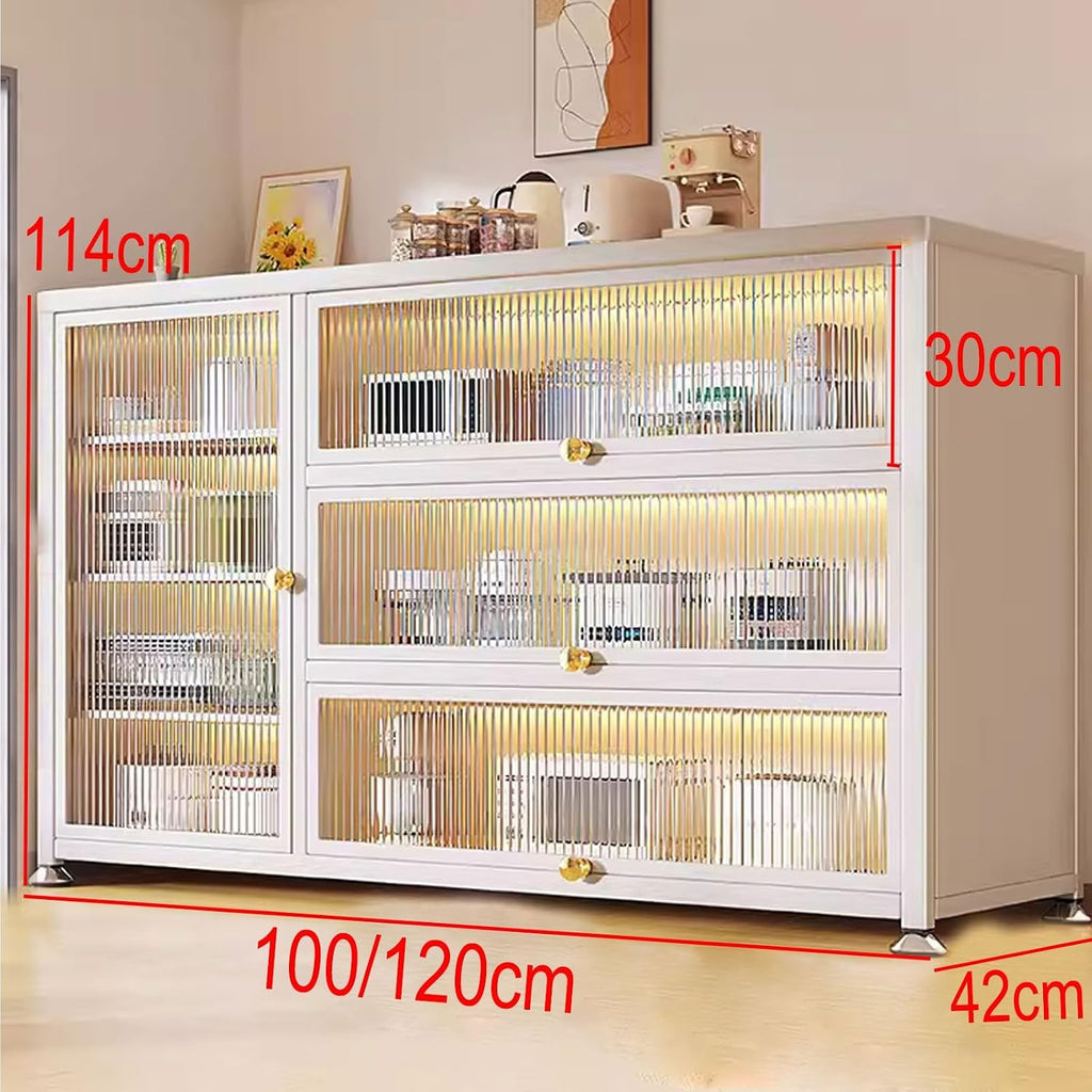 Kitchen Storage Shelves for Small Spaces with Doors Made of Carbon Steel Kitchen Baker's Rack with Storage Transparent Flip Switch Door Design(Color:White,Size:100 * 42 * 114cm)