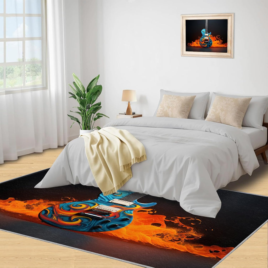 Guitar Kids Rugs - Cool Guitar Area Rug - Music Lover Print Rugs - Indoor Non Slip Carpet for Bedroom Living Room Band Studio 6x8ft