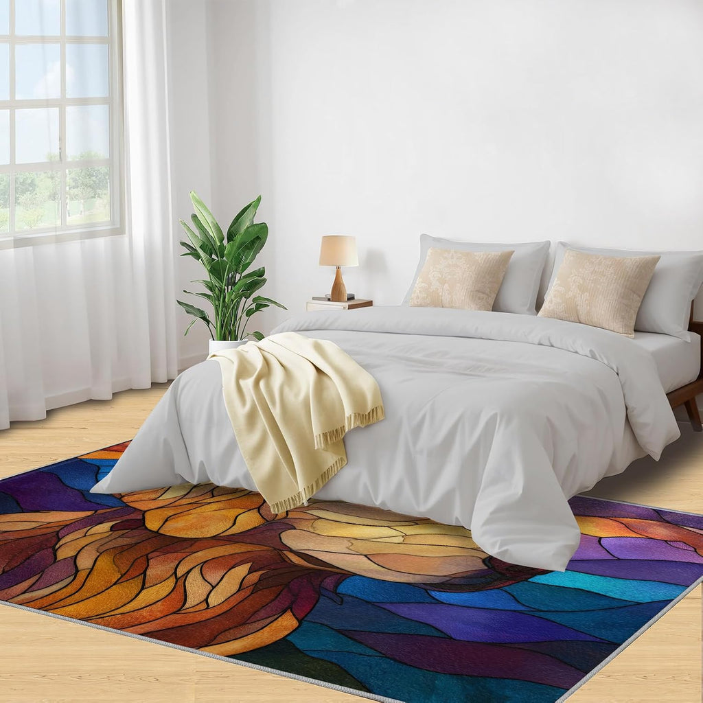 Dog Rugs for Bedroom, Abstract Dog Rug 6x8, Geometric Animal Dining Room Rugs Washable & Non Slip Large Carpet for Home Decor