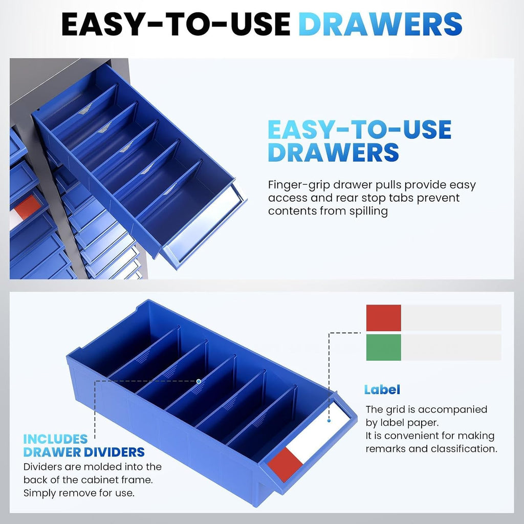 75 Drawer Nut and Bolt Organizer, Parts Cabinet with Shelf and Label, ABS Material Bolt Bin, Blue Bolt Bins Organizer for Shop, Nuts and Bolts Organizers for Tool Hardware Storage