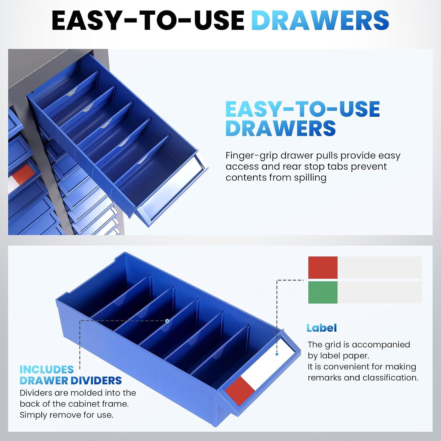 75 Drawer Nut and Bolt Organizer, Blue Parts Cabinet, ABS Material Bolt Bin, Nuts and Bolts Organizer with Shelf and Label, Bolt Organizers Storage for Storing Sample
