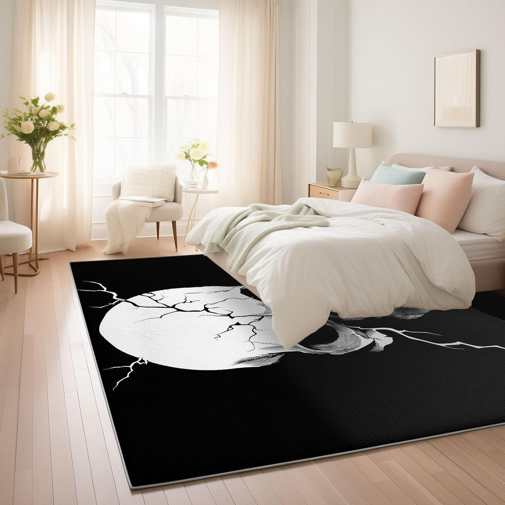 Dark Style Soft Print Area Rug 5' x 7', Minimalist Skull Cracked Skull Print Decor Washable Rug Non Slip Carpet Absorbent Mat for Kitchen Living Room Bedroom Entrance Carpet