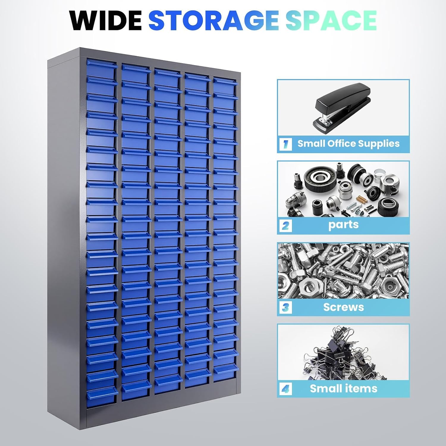 100 Drawers Versatile Parts Cabinet, Professional Nut and Bolt Organizer with Bolt Bins Storage System, Essential Hardware Organizer for Workshop, Garage & Home Studio