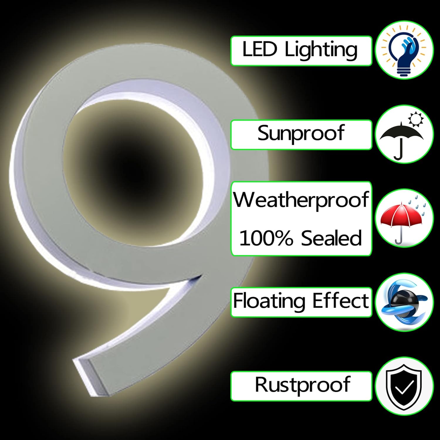16' Backlit Illuminated LED Home Address Numbers, Stainless Steel Hand-Polished For House Address Signs, Modern Large Lighted House Numbers For Outside,G
