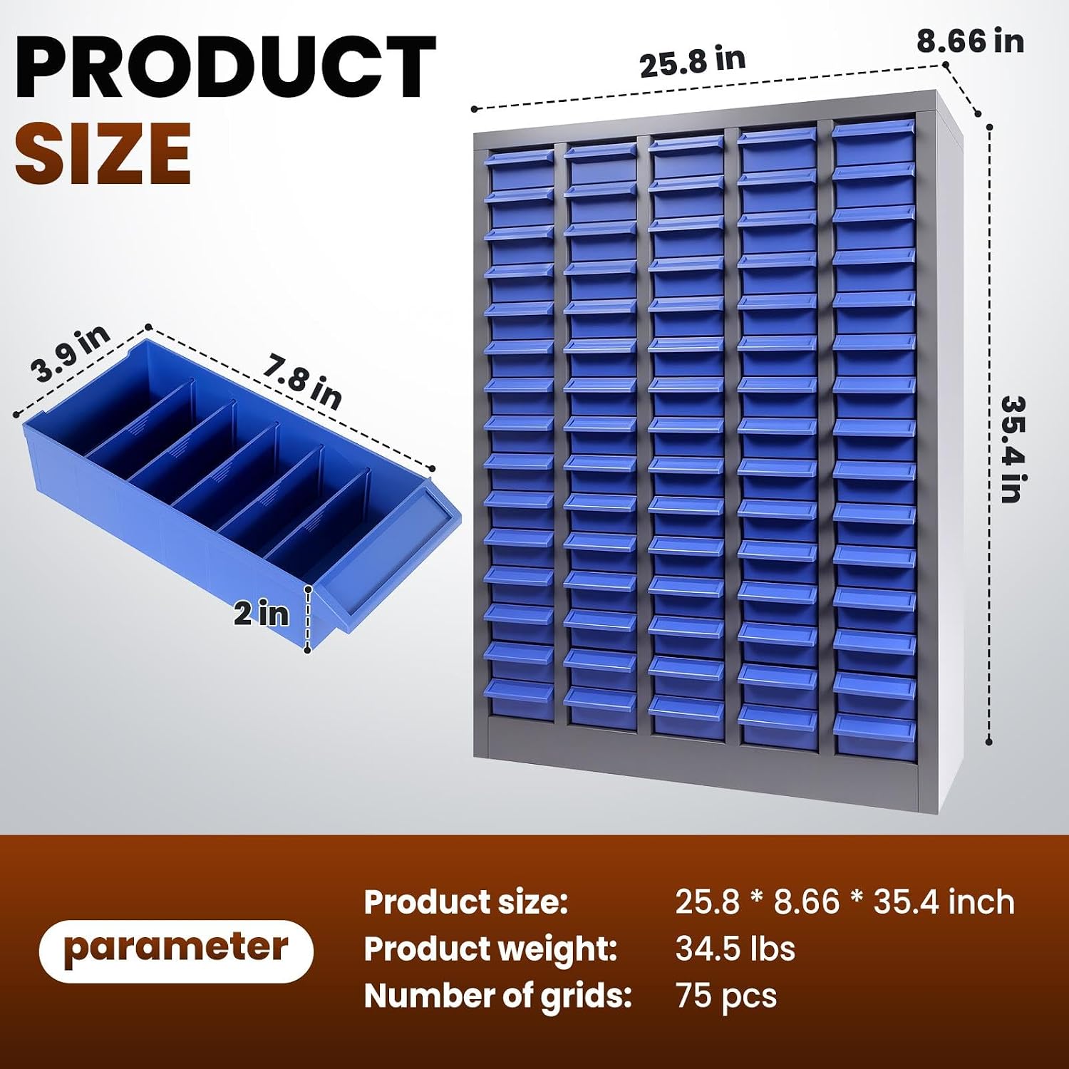 75-Drawer Nut and Bolt Organizer, Small Parts Organizer with Alloy Steel Frame & ABS Drawers, Bolt Bin for Garage, Teacher Toolboxes, Makeup & Workshop, Tool Hardware Storage (75-grid drawer)