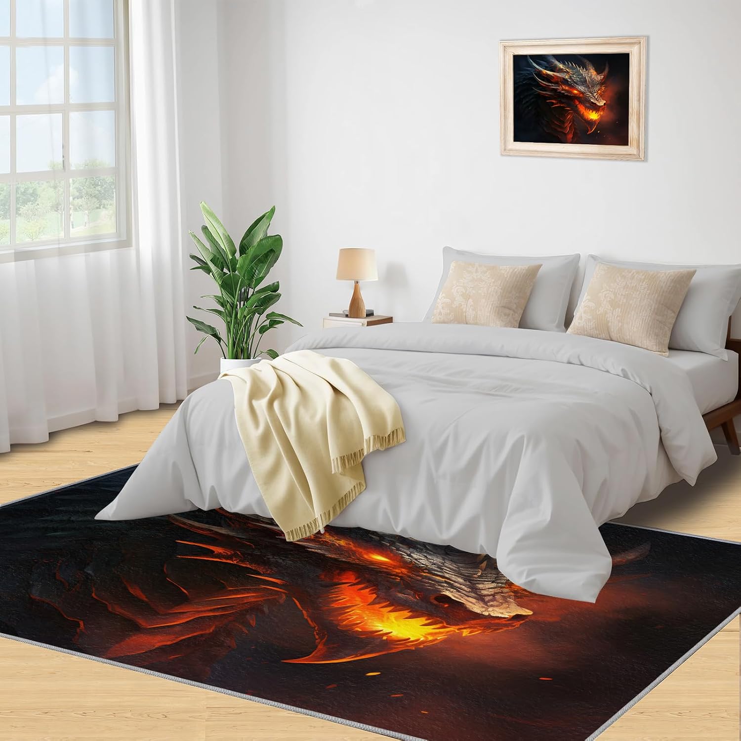Area Rug 6x8ft, Flame Dragon Rugs for Living Room, Boy Likes Fashion Bedroom Rugs, Ultra Soft Non-Slip Short Pile Carpet for Kids Room Under Kitchen Table Office Bedside