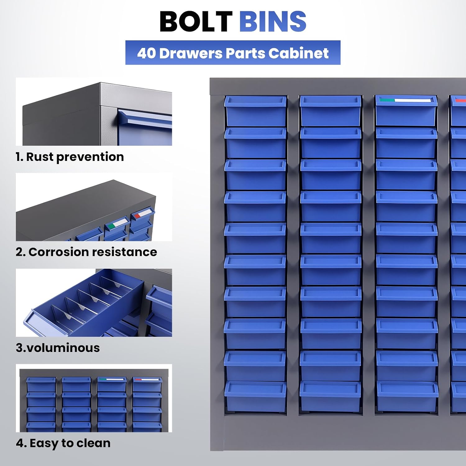 40-Drawer Nut and Bolt Organizer, Small Parts Organizer with Alloy Steel Frame & ABS Drawers, Bolt Bin for Garage, Teacher Toolboxes, Makeup & Workshop, Tool Hardware Storage (40-grid drawer)