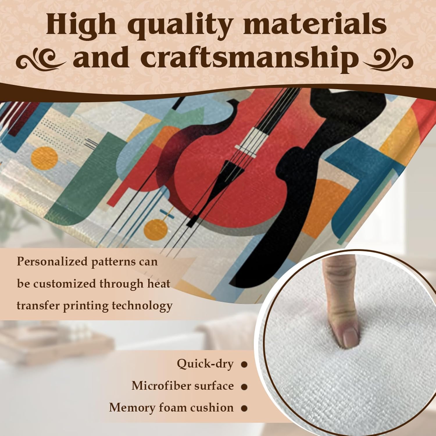 Guitar Rugs for Music Room - Guitar Rug, 6 ft x 8 ft, Abstract Colorful Musical Area, Multicolor, Washable & Non Slip & Soft Large Guitar Home Decor Gifts