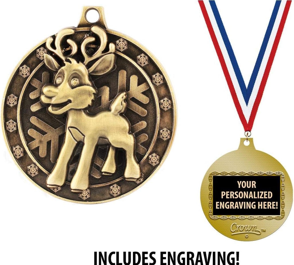 Crown Awards Reindeer Medals, 2' Gold Reindeer Medal Award with Free Custom Engraving