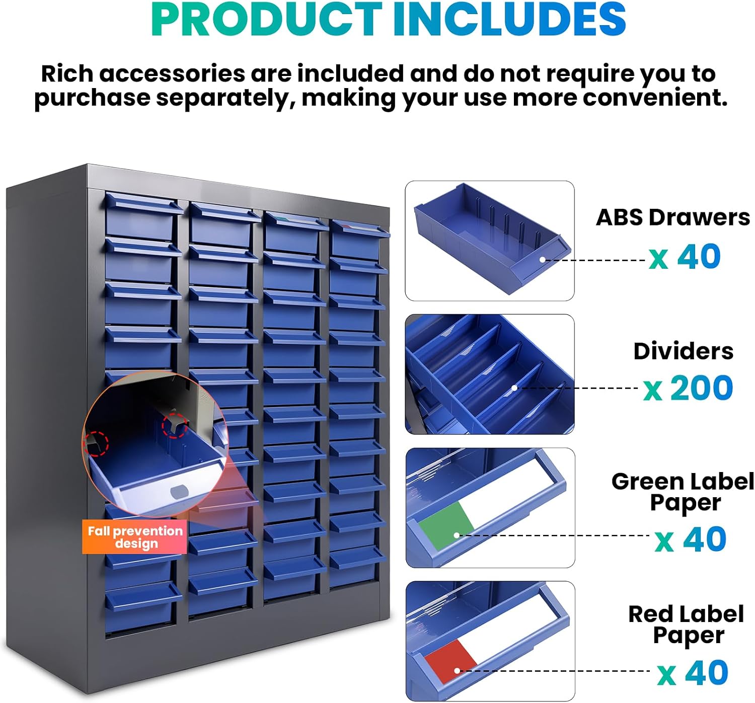 40 Drawers - Part Cabinet, Shelves & Label Stickers - Bolt and Nut Organizer Bolt Bin Cabinets, Durable Steel Tool Storage Cabinet for Garage/Workshop Small Parts/Hardware Organization (40 Drawer)
