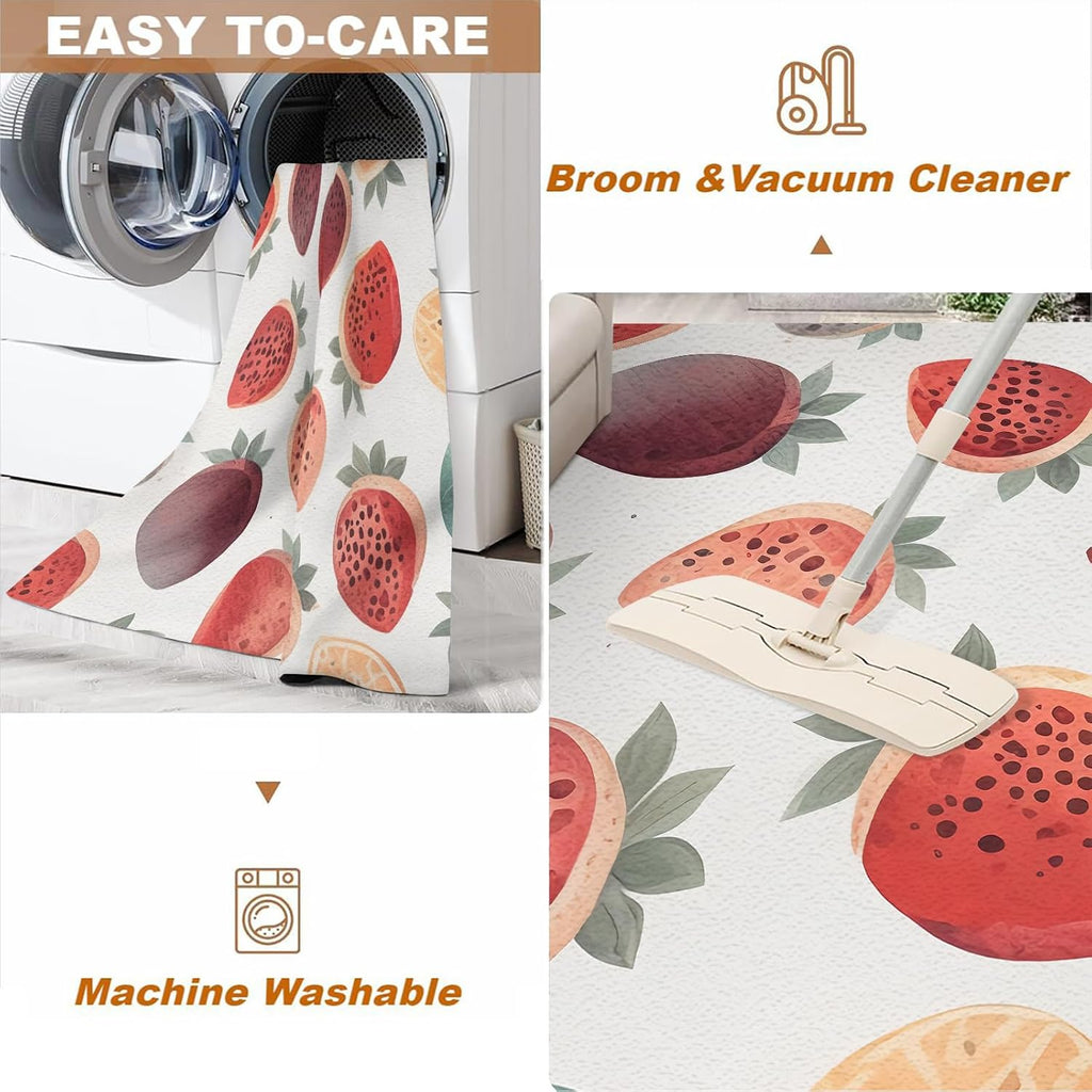Ink and Wash Fresh Strawberry Area Rug, Modern Creations Fresh Indoor Non-Slip Kids Rugs, Machine Washable Breathable Durable Carpet for Front Entrance Floor Decor,6 x 8ft