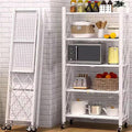 Microwave Stand with Storage Cabinet Made of Carbon Steel Kitchen Baker's Rack with Storage Open Operator Console with Brakeable Casters Foldable(Color:White)
