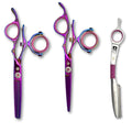 Swivel 5.5' Saki Kohana Pink Hair Shear Set (Swivel Cutting Shears, Swivel Thinning Shears, Razor, Case) - 440C Steel - For Professional Use