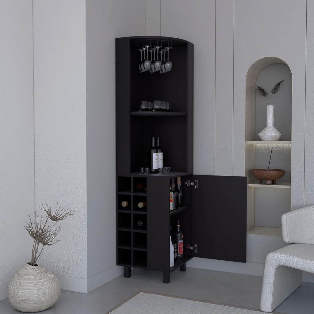 71' Freestanding Storage Cabinet, Kitchen Storage Bakers Rack with Wine Cubbies, Utility Food Cupboard with Stemware Racks for Dining, Black