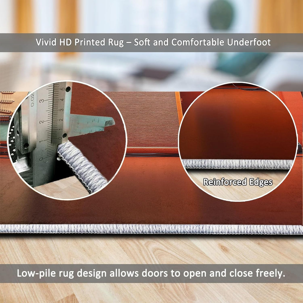 Washable Area Rug 6x9 ft Guitar and Drum Set Living Room Rugs, Soft Low Pile Rug, No-Slip Floor Carpet, for Bedroom Dining Room Farmhouse Home Office 3D Print Rug