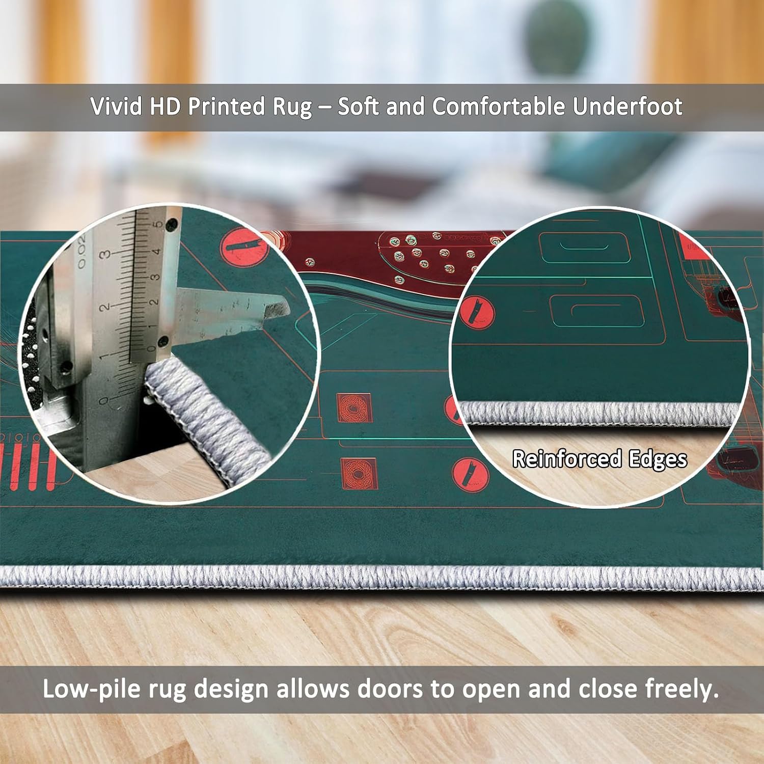 Electric Guitar Graphic Rug Living Room 6 x 9 ft Machine Washable Area Rug, Retro Low Pile Carpet for Dining Room Bedroom Indoor Dark Green Non-Slip Design Home Decor Carpet