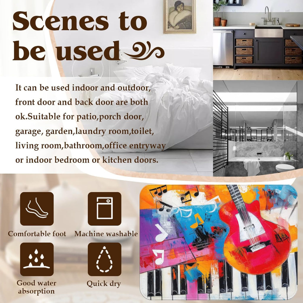 Guitar Rugs for Music Room - Guitar Rug, 6 ft x 8 ft, Abstract Colorful Musical Area, Multicolor, Washable & Non Slip & Soft Large Guitar Home Decor Gifts