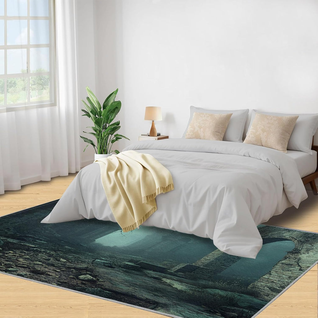 European Area Rug Large - 6x8 Rug, Arch Rugs for Living Room, Historic Ruins Area Rugs for Bedroom, Gothic Washable Carpet, European Home Decor & Gifts
