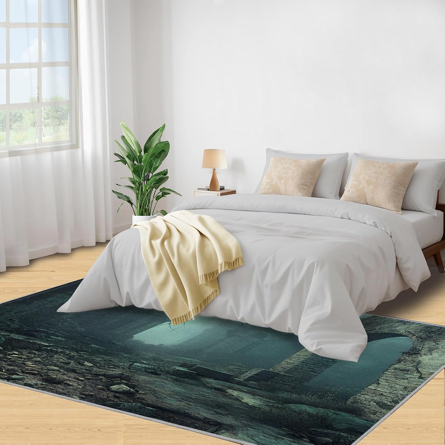European Area Rug Large - 6x8 Rug, Arch Rugs for Living Room, Historic Ruins Area Rugs for Bedroom, Gothic Washable Carpet, European Home Decor & Gifts
