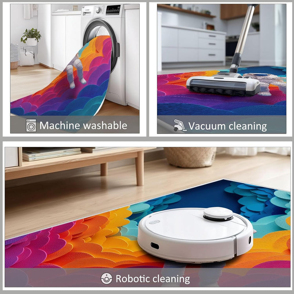 Abstract Washable 5 x 7 ft Area Rugs for Living Room, Bedroom, Dining Room Kitchen, Office Carpet, Geometric Rainbow Space Astronaut Stain Resistant Non-Slip Large Rug, Durable Easy to Clean