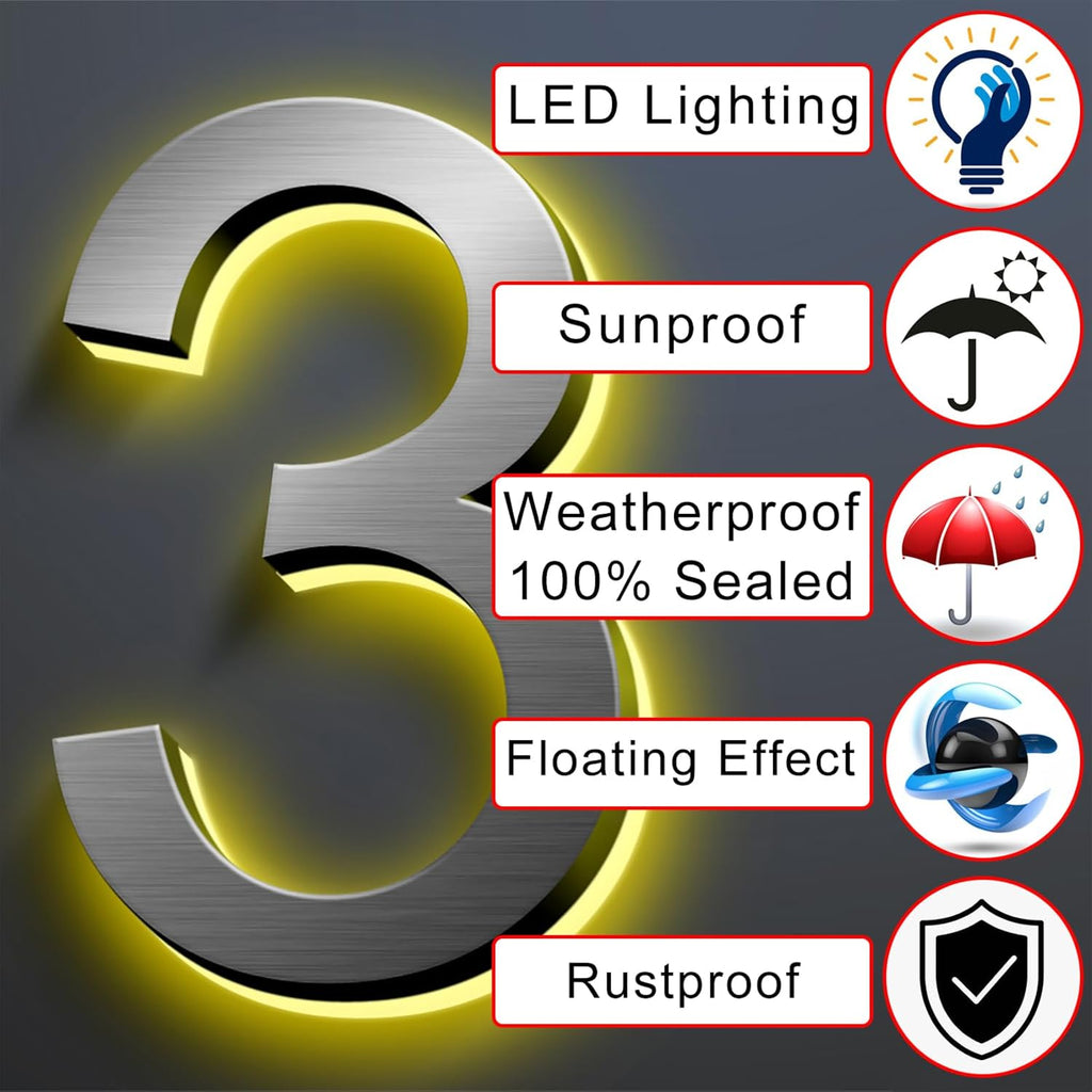 Modern Illuminated Home Address Number, Backlit LED Address Numbers For House, Stainless Steel Lighted Up House Numbers For Outside, Waterproof,20 Inch/500mm,Q