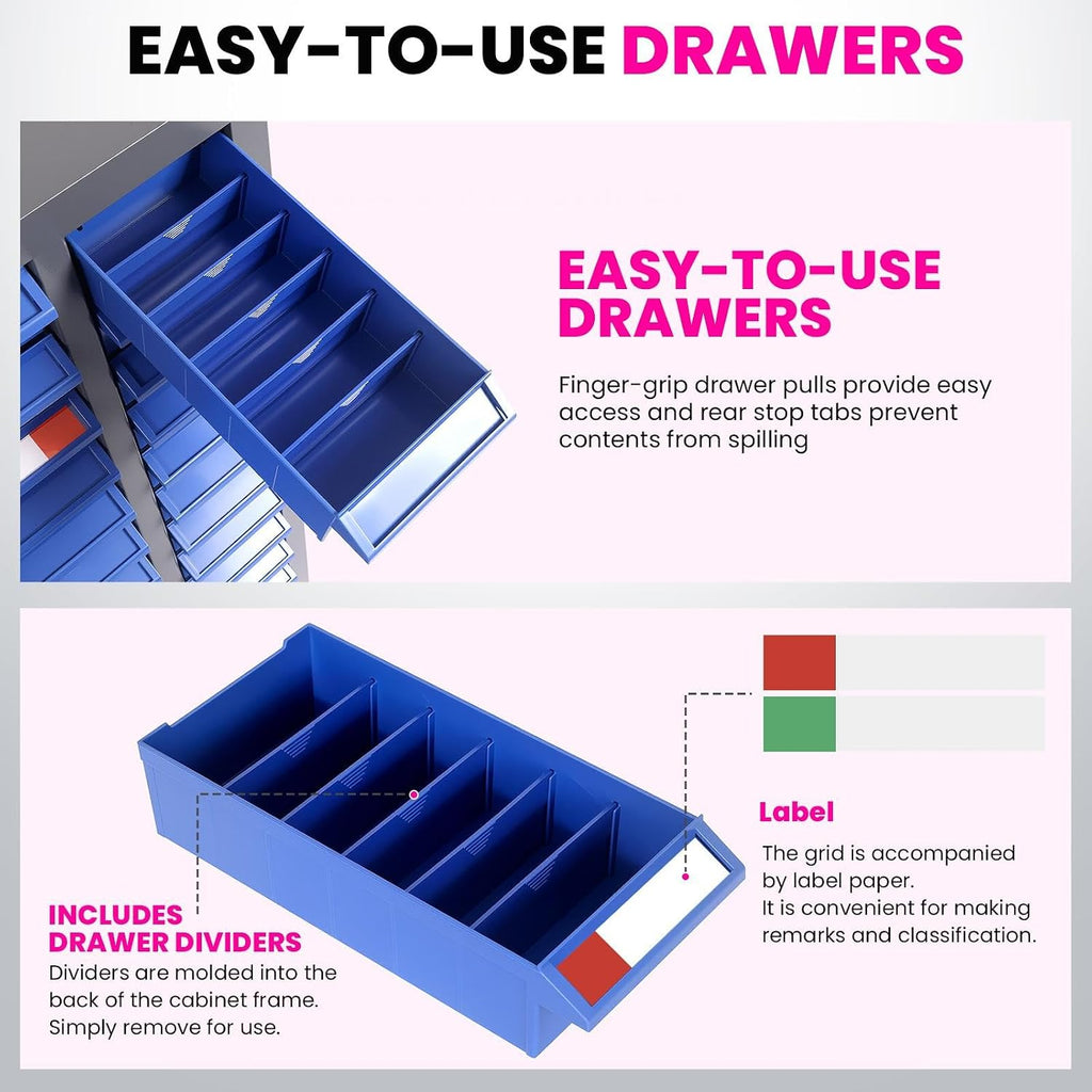 75-Drawer Parts Cabinet, Spill-Proof Bolt Bin Organizer with Removable Dividers, ABS Material Small Parts Cabinet, for Hardware and Craft Supplies Storage in Garage Workshop (25.8×7.8×35.4Inches)