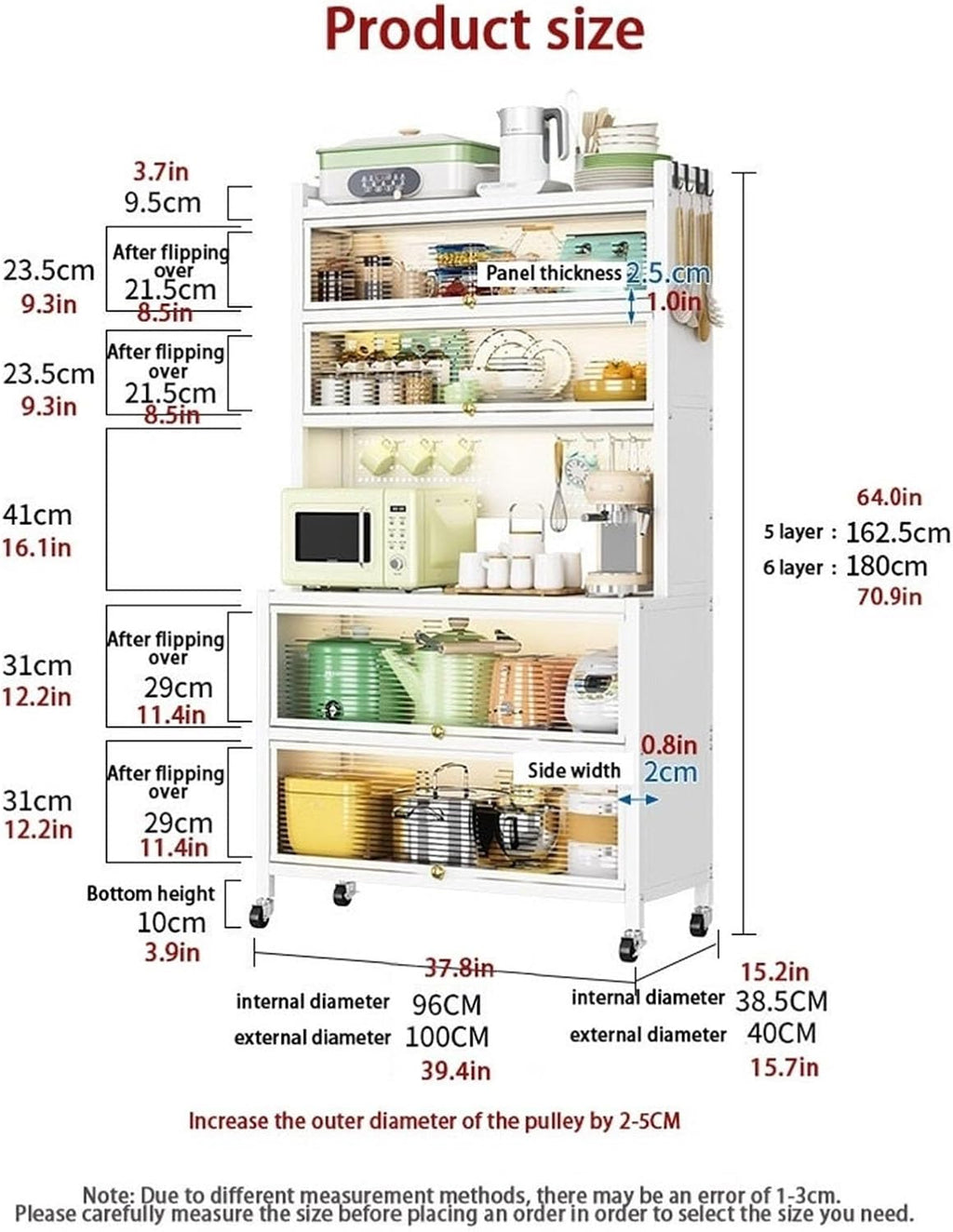 Free Standing Pantry Storage Cabinet Bakers Rack Countertop Coffee Cabinet with Flap Door Microwave Oven Shelf Cabinet for Kitchen Home Office(White,5 Layer)