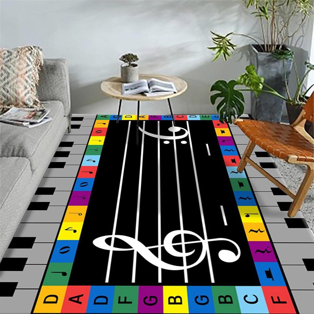 Piano Staff Area Rug,5x8ft, for Kids, Colorful Musical Notation Alphabet Children's Carpet, with Non-Slip Backing Low Pile Rug, Soft Non-Shedding Non-Slip Rug for Boys Girls Teen