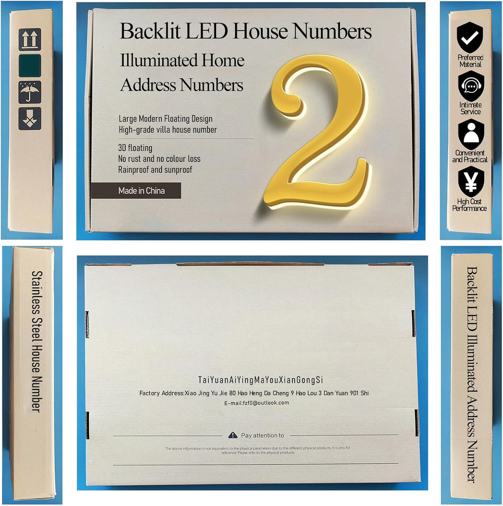 LED House Numbers, Stainless Steels Backlit LED Floating Home Address Numbers, Up-Scale Modern Look, Lighted House Numbers, Illuminated Address Numbers Signs,20 Inch/500mm,1