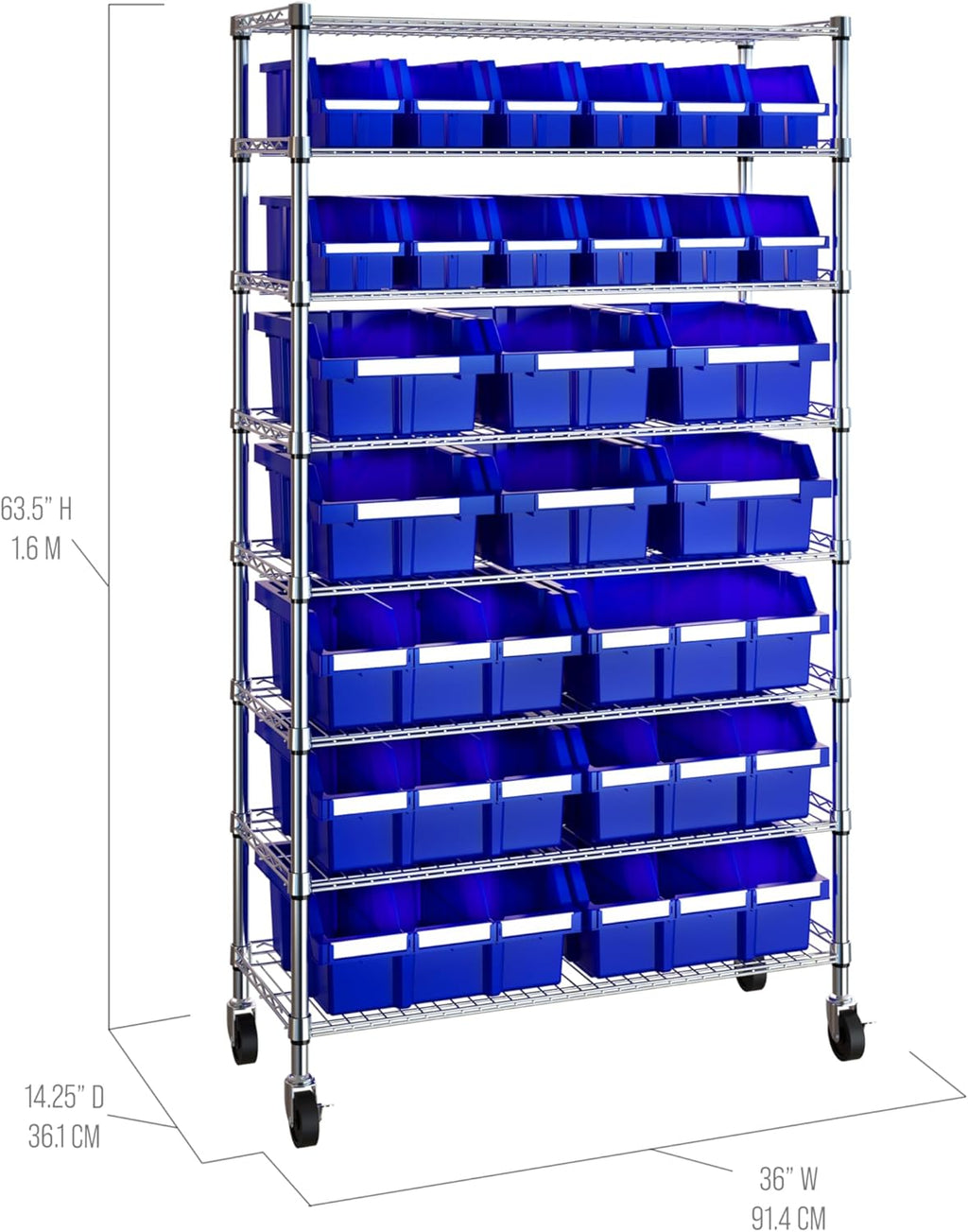 Seville Classics Commerical Grade NSF-Certified Bin Rack Storage Steel Wire Shelving System - 24 Bins - Blue