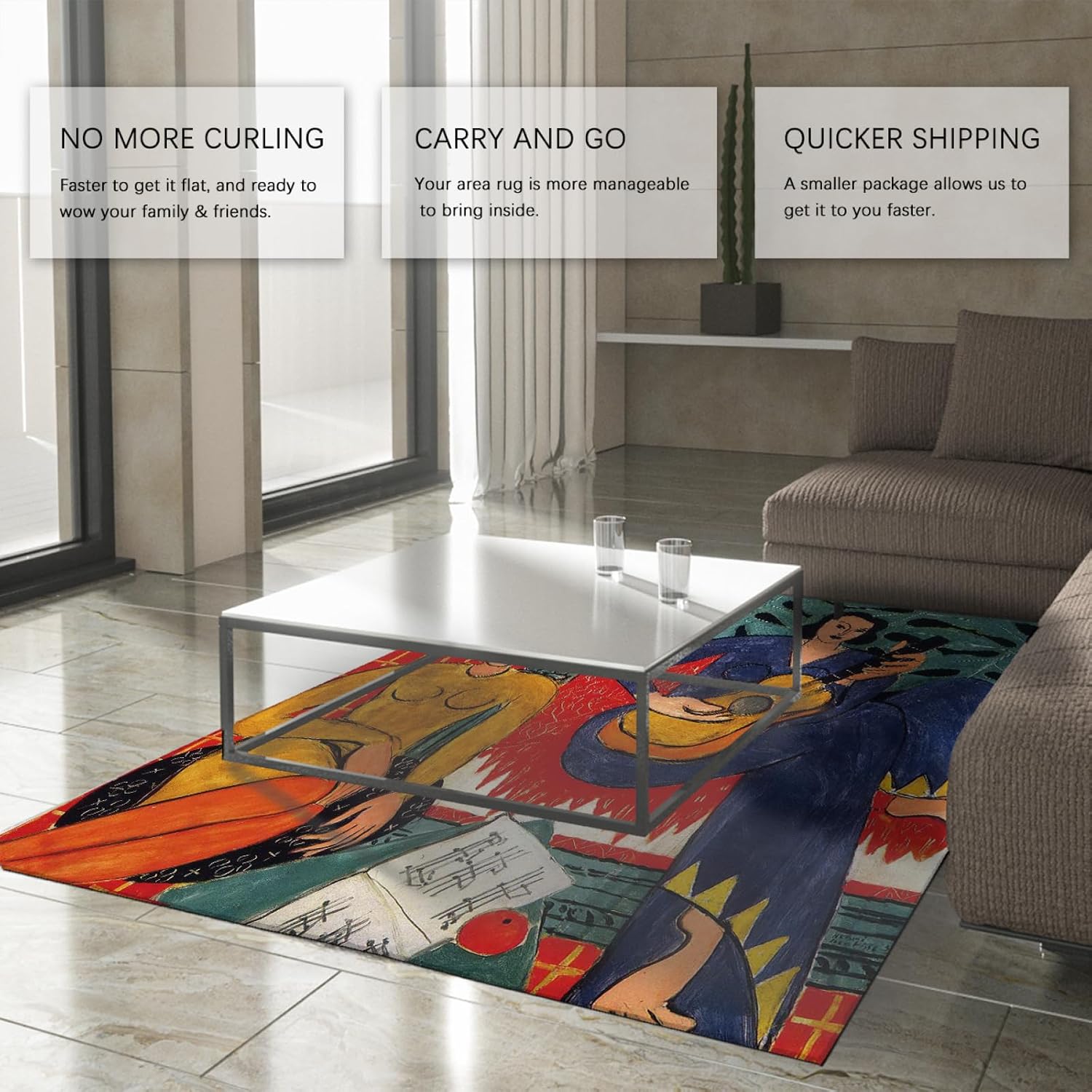 Music Theme Floor Rugs for Doormat Living Room Home Decor Carpets Girls with Guitar Area Rug for Kids Boys Girls Bedroom Mat 5'9' x 7'8'