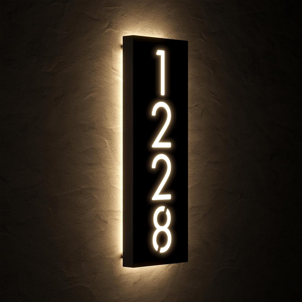 Customizable 12V LED Lighted Address Plaque, Backlit House Number Sign with 304 Stainless Steel Exterior (Only warm light)