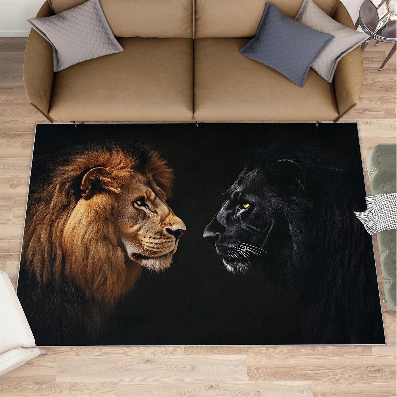 Animal Area Rug Large - 6x8 Rug, Lion Rugs for Living Room, Leopard Area Rugs for Bedroom, Wild Animal Washable Carpet, Lion Home Decor & Gifts