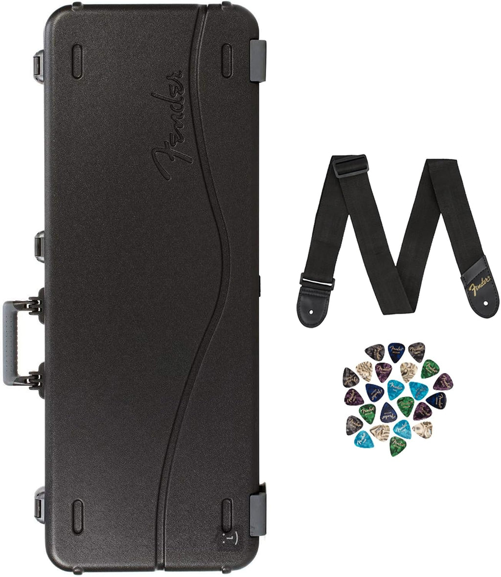 Fender Deluxe Molded Strat/Tele Case - Black Bundle with Guitar Strap and Austin Bazaar Exclusive 24-Pack Picks